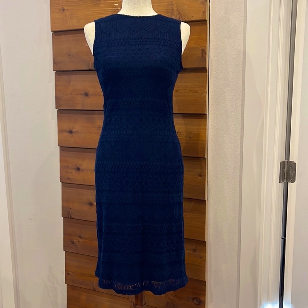 Sharagano lace navy blue dress